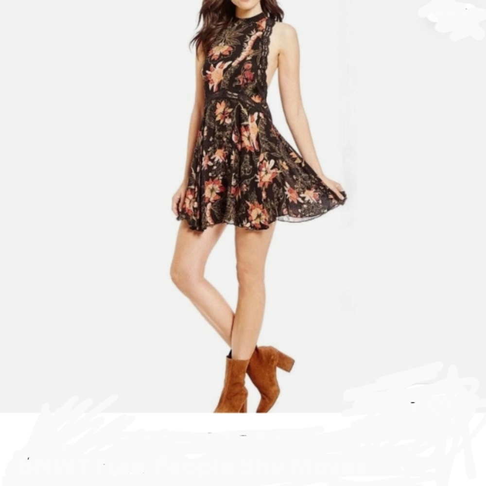 Free People Floral Black Dress